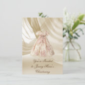  Christening Invitation PINK DAMASK Kaart (Staand voorkant)