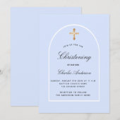 Christening lichtblauwe babybootbots minimalistisc kaart (Voorkant / Achterkant)