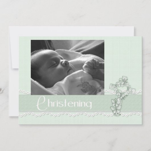 Christening Mint Green Uitnodiging (Voorkant)