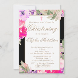 Christening of Baptism Floral Rozen Invitation Kaart
