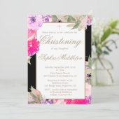 Christening of Baptism Floral Rozen Invitation Kaart (Staand voorkant)