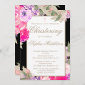 Christening of Baptism Floral Rozen Invitation Kaart (Voorkant / Achterkant)