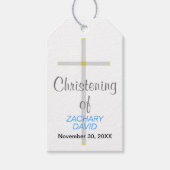 Christening of Name Silver Cross Blue Cadeaulabel (Voorkant)