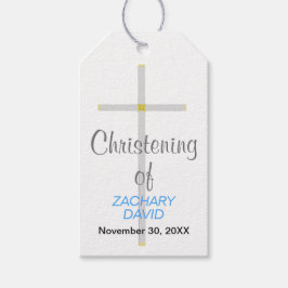 Christening of Name Silver Cross Blue Cadeaulabel
