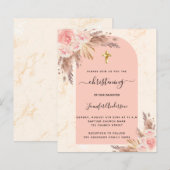 Christening pampas gras roos marmeren uitnodiging (Voorkant / Achterkant)