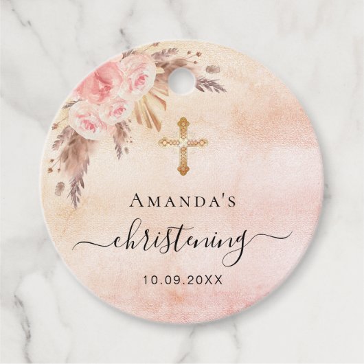 Christening pampas roos blush bedankjes labels (Voorkant)