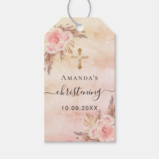 Christening pampas roos blush cadeaulabel (Voorkant)