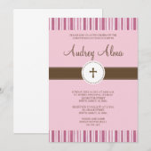 Christening Pink Stripe Uitnodiging - Meisje (Voorkant / Achterkant)