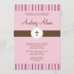 Christening Pink Stripe Uitnodiging - Meisje