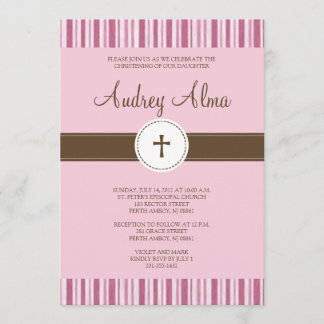 Christening Pink Stripe Uitnodiging - Meisje