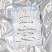 Christening Silver Blue Uitnodiging Briefkaart