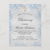 Christening Silver Blue Uitnodiging Briefkaart (Voorkant)