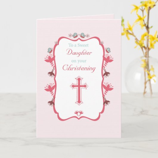 Christening Sweet Daughter op Roze Kaart (Gele Bloem)