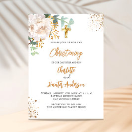 Christening twins eucalyptus greenery floral white kaart