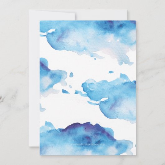 Christening uitnodiging | blauwe waterverf en goud (Achterkant)