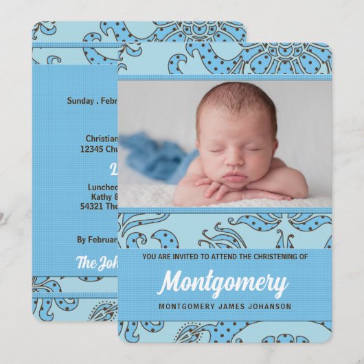Christening voor Baby Boy Blue en Brown Kaart (Voorkant / Achterkant)