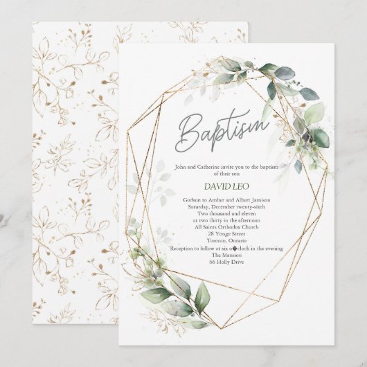 Christening, Waterverf, Greenery, Baptisme Kaart (Voorkant / Achterkant)