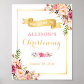 Christening Welkom Sign Elegant Chic Floral Gold Poster (Voorkant)