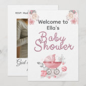 Christian Baby Girl Shower Personalized Text Photo Kaart (Voorkant / Achterkant)