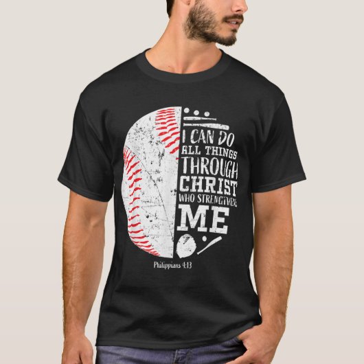 Christian Baseball I Can Do All Things Religious V T-shirt (Voorkant)