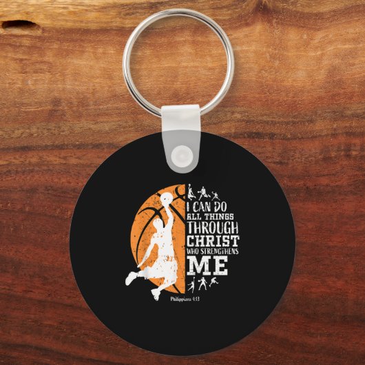 Christian Basketball I Can Do All Things Through C Sleutelhanger (Voorkant)