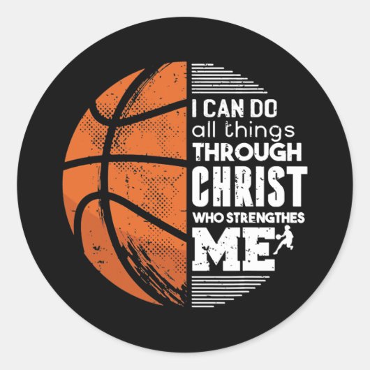 Christian Basketball Love All Things I Can Do Ronde Sticker (Voorkant)