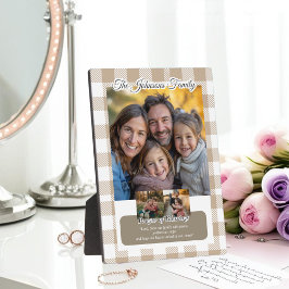 Christian Beige Buffalo Plaid Family Photo Collage Fotoplaat