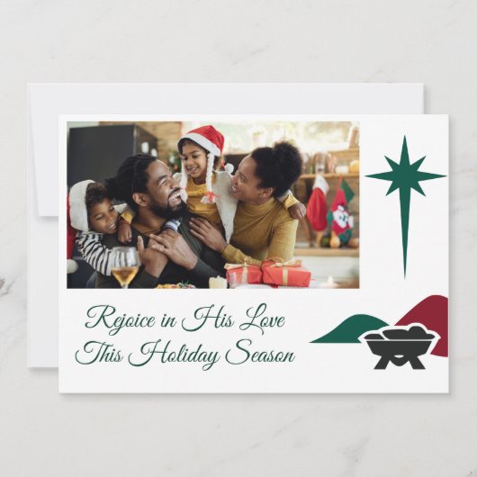 Christian Bethlehem Star and Manger Side Accent Feestdagenkaart (Voorkant)