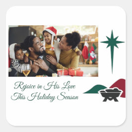 Christian Bethlehem Star and Manger Side Accent Vierkante Sticker