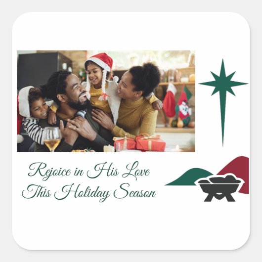 Christian Bethlehem Star and Manger Side Accent Vierkante Sticker (Voorkant)