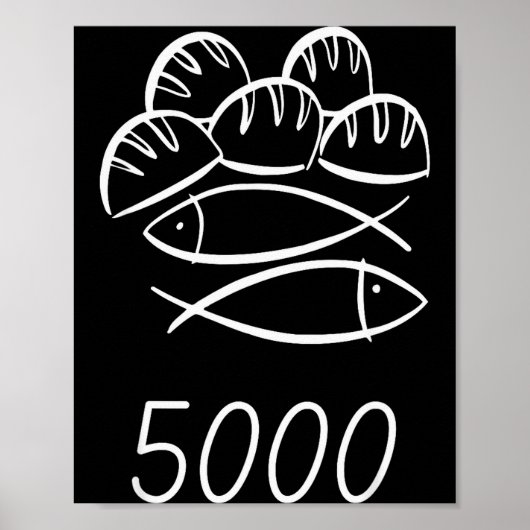 Christian Bible Jesus 2 Fishes 5 Breads Feed 5000 Poster (Voorkant)