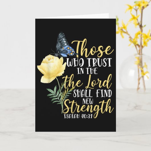 Christian Bible Verse Butterfly Rose Flower Isaiah Kaart (Gele Bloem)