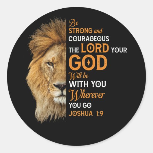 Christian Bible Verse Joshua 1 9 Lion Faith Ronde Sticker (Voorkant)