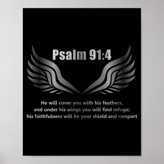 Christian Bible Verse Quote Psalm 91 4 Design On T Poster (Voorkant)