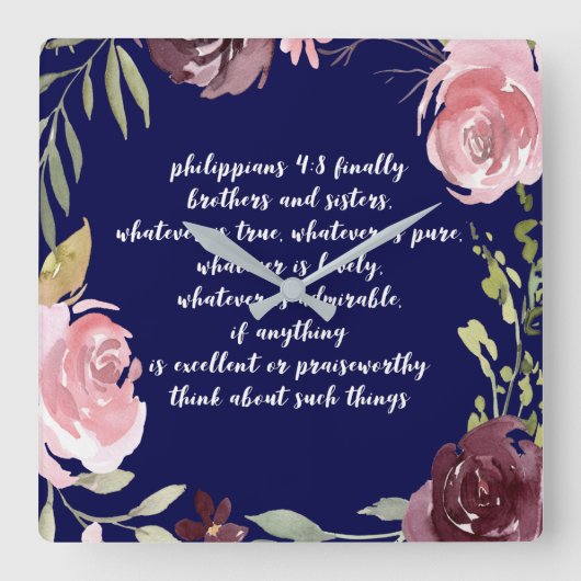 Christian Bible Verse Scripting Clock Vierkante Klok (Voorkant)