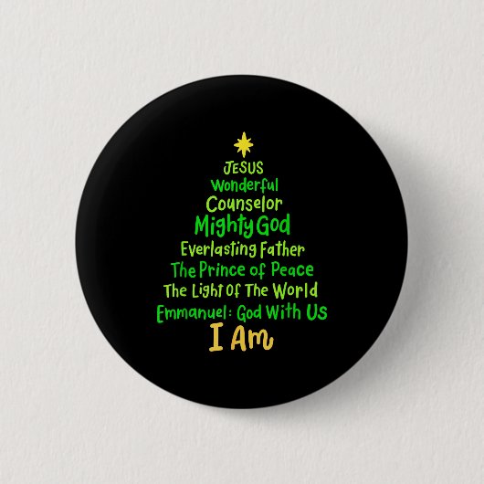 Christian Christmas Jesus Bible Names Xmas Tree Sh Ronde Button 5,7 Cm (Voorkant)
