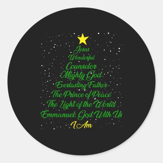 Christian Christmas Jesus Bible Names Xmas Tree Sh Ronde Sticker (Voorkant)