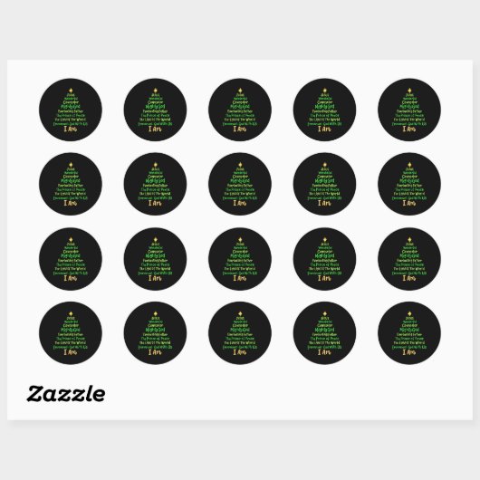 Christian Christmas Jesus Bible Names Xmas Tree Sh Ronde Sticker (Vel)