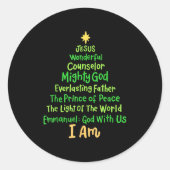 Christian Christmas Jesus Bible Names Xmas Tree Sh Ronde Sticker (Voorkant)