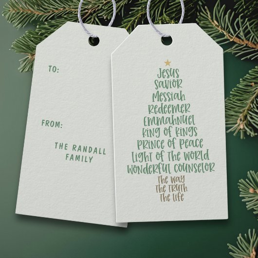 Christian Christmas Tree Names of Jesus Typography Cadeaulabel