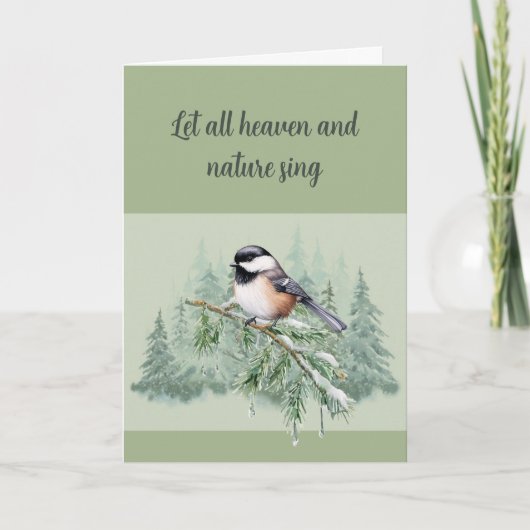 Christian Christmas Winter Spruce Tree Chickadee Feestdagen Kaart (Voorkant)