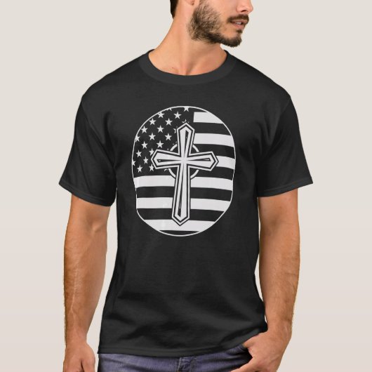 Christian Cross   American Flag   Proud Believer   T-shirt (Voorkant)