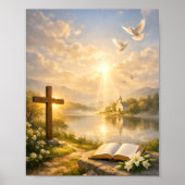 Christian Cross and Bible Sunrise Poster (Voorkant)