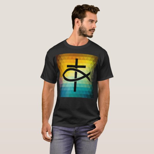 Christian Cross and Jesus Fish Symbol T-shirt (Voorkant volledig)