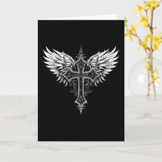 Christian Cross Angel Religious  Kaart (Gele Bloem)