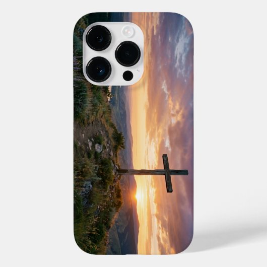 Christian Cross Hilltop Sunset iPhone Case (Achterkant)