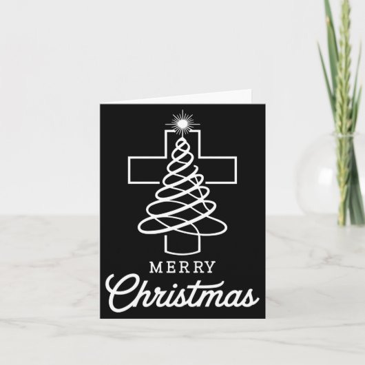 Christian Cross Jesus Merry Christmas Xmas Tree Ho Kaart (Voorkant)