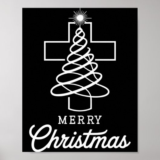 Christian Cross Jesus Merry Christmas Xmas Tree Ho Poster (Voorkant)