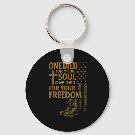 Christian Cross Military Veteran American Flag Fai Sleutelhanger (Voorkant)