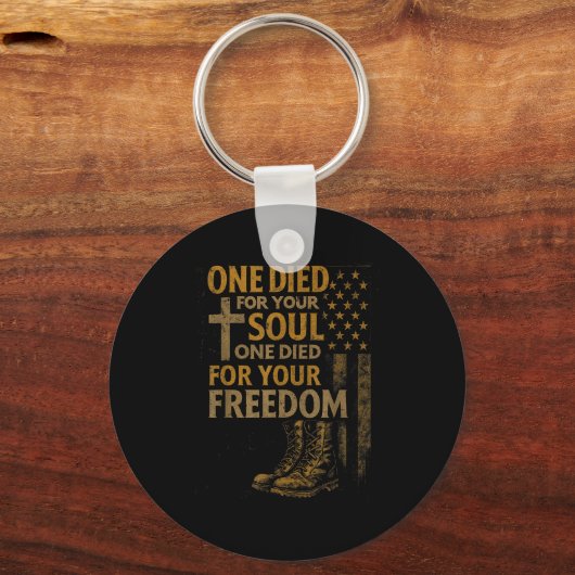 Christian Cross Military Veteran American Flag Fai Sleutelhanger (Voorkant)